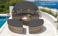 TECTAKE - Isla de ratán SANTORINI, Trenzado de poliratán de gran calidad y con protección UV, Estructura resistente y estable de acero, Combinable y versátil, con pinzas de unión - details 6