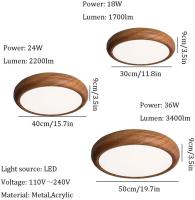 Lámpara de techo LED, moderna lámpara empotrada regulable, luz de techo redonda y fina de color nogal para sala de estar, entrada, dormitorio, cocina (protección ocular de espectro completo) - details 2