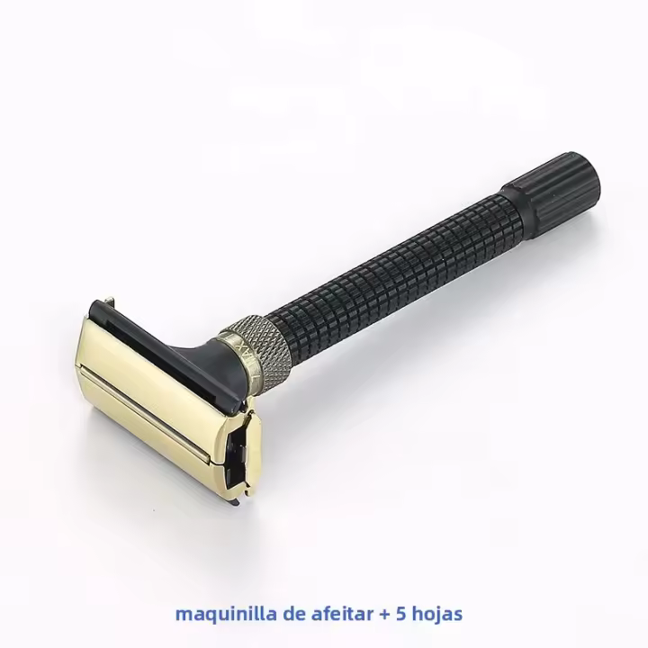 Afeitadora Manual Para Hombres Cuchilla Doble Ajustable Metálica De Latón Recambiable Clásica Para Cabello Y Barba - 1