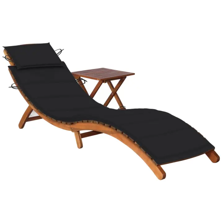 Tumbona de Jardín con Mesa y Cojín de Madera Maciza Acacia - 1