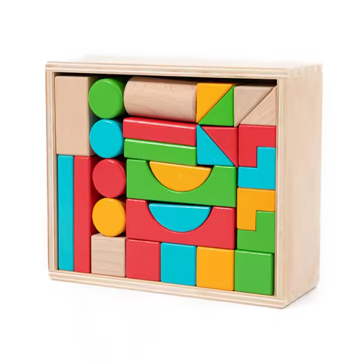 Bloques de construcción de madera para niños | Juego de juguetes educativos de bloques de madera apilables para niños pequeños, 50 piezas de colores brillantes en formas y tamaños variados - 1