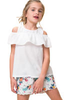 Conjunto Niña Verano Petit Alo 2 Piezas - Blusa Blanca + Short Floral Bordado - 100% Algodón - details 2