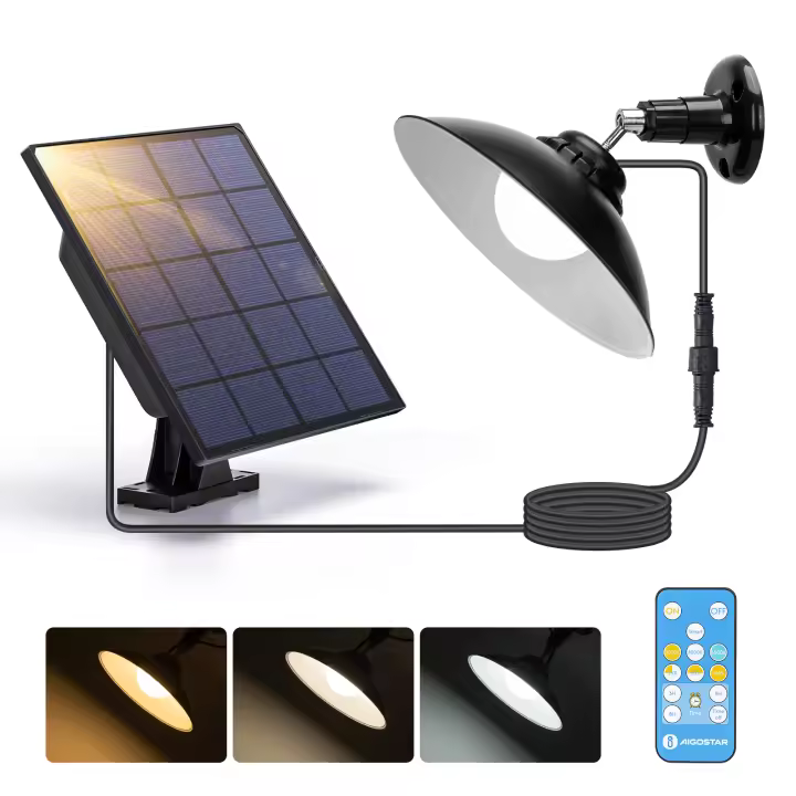 Aigostar Luz Solar Exterior 50W 500LM Aplique Solar Exterior con mando a distancia IP65 Lámpara Solar Exterior regulable: 6500K/3000K/4000K.Luces Solares Exterior con cable de 3 m - 1