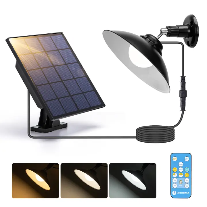 Aigostar Luz Solar Exterior 50W 500LM Aplique Solar Exterior con mando a distancia IP65 Lámpara Solar Exterior regulable: 6500K/3000K/4000K.Luces Solares Exterior con cable de 3 m - 1