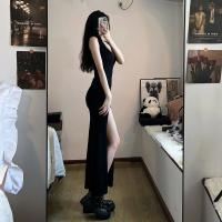 Vestido Maxi Elegante Negro Sin Mangas Con Abertura Lateral Alta Y Bodycon Para Fiesta De Noche Estilo Asimétrico Synthetique - details 2
