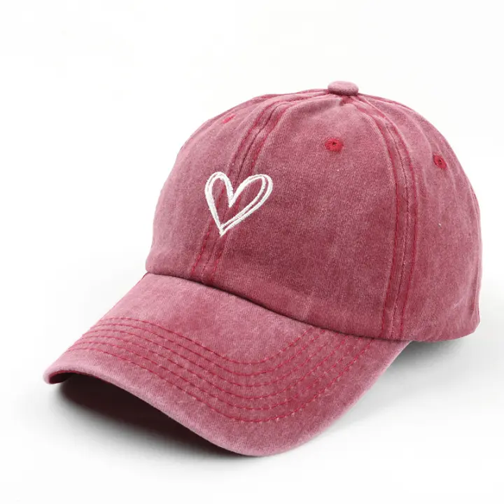 Gorro De Béisbol Multifuncional Para Mujeres Y Hombres Con Bordado De Corazón De Durazno Lavado Suave Y Delgado Para La Primavera Y El Verano - 1