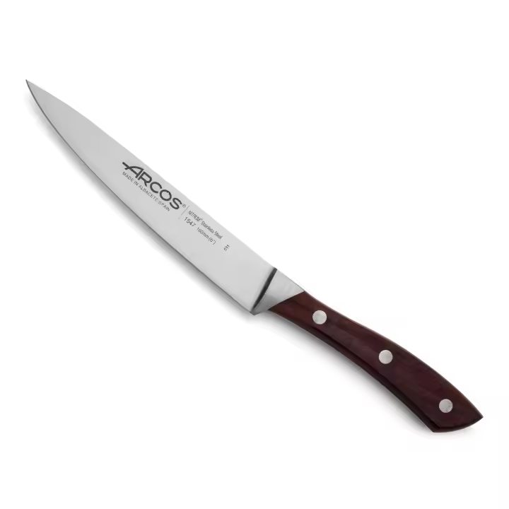 Arcos Cuchillo pescado con Hoja Acero Inoxidable (170 mm) forjada en eluelo. Cuchillo profesional con mango ergonómico polioximetileno POM y madera palisandro. Hoja flexible y Borde Suave. Serie Natura. Color marrón. - 1