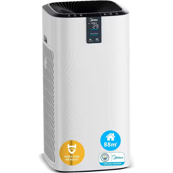 MIDEA Purificador de Aire con Filtro HEPA hasta 88 m2 - Air Purifier silencioso alta potencia CADR 740 m3/h - Industrial Neutralizador de Olores para alergías - Elimina el 99,99% de Bacterias - 1