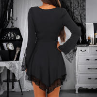 Vestido Mini De Encaje Asimétrico Para Mujer Estilo Gótico Otoño Tallas S-2XL Pullover A-Line Con Cuello Otro Tipo De Patrón Solido - details 4
