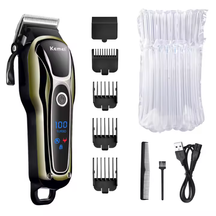 Cortador De Pelo Profesional Kemei KM-1990 Recargable Para Hombres Trimmer De Barba Corte Eléctrico Con Pantalla LCD Cuchilla De Acero Inoxidable Sin Cable - 1