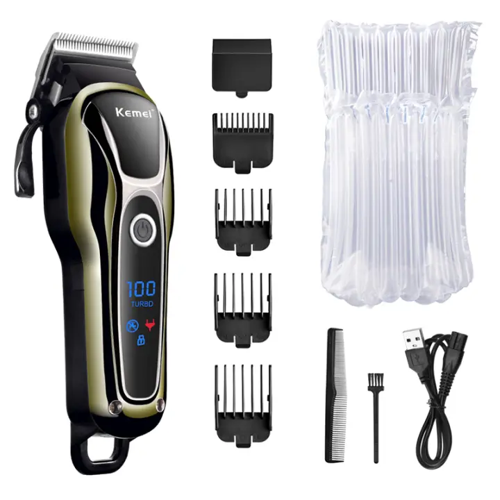 Cortador De Pelo Profesional Kemei KM-1990 Recargable Para Hombres Trimmer De Barba Corte Eléctrico Con Pantalla LCD Cuchilla De Acero Inoxidable Sin Cable - 1