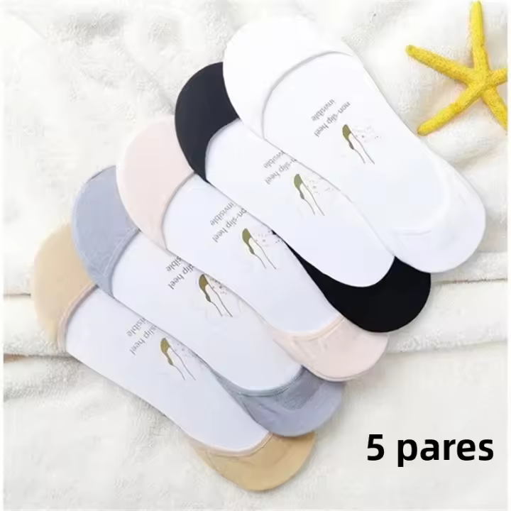 Calcetines De Malla Veraniega Para Mujer 5 Pares Transpirables Y Sin Costuras De Silicona Antideslizante En Colores Caramelo - 1