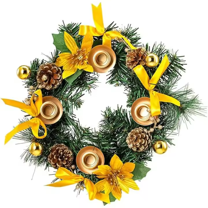 Christmas Advent Wreath Christmas Candle Holder for Home Farm Christmas Decoration, 13.3 Inches (Gold) - 1