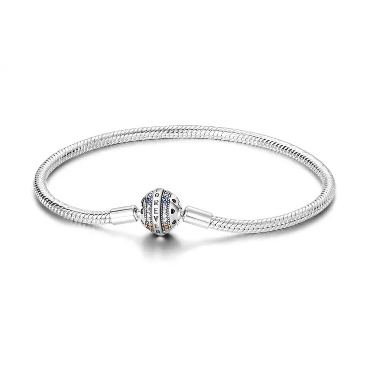 Pulsera De Plata 925 Para Mujer Con Cierre Original Y Cadena De Serpiente Adecuada Para Colgar Charm Brillo Zirconia Clásica Para Fiestas - 1