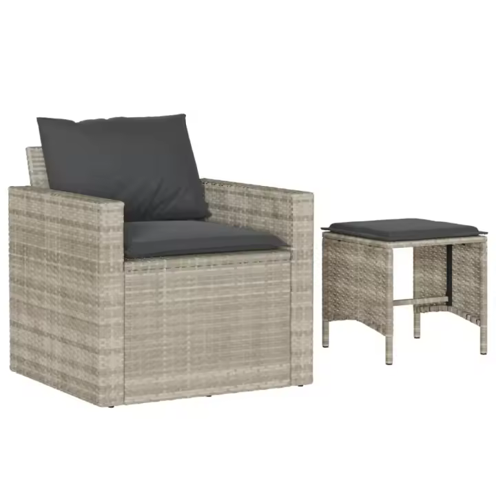 vidaXL Set de sofás de jardín 4 pzas y cojines ratán sintético gris - 1