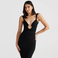 Vestido Maxi Elegante Hugcitar Sin Mangas Con Tirantes Y Abertura En La Espalda Para Mujer Estilo Casual De Verano Con Loop Metálico Y Draped - details 20