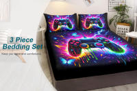 Juego De Sábana Coloreada Con Imagen De Mariposa Azul Para Control De Videojuegos 3 Piezas Con 2 Fundas Para Almohadas Poliéster Moderno Para Cama - details 0