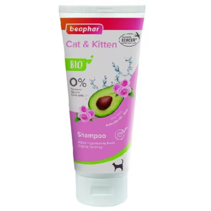 BEAPHAR Champú bio Gato y Gatitos, 0% parabenos, siliconas, colorantes, alcohol, Bote 200 ml - 1