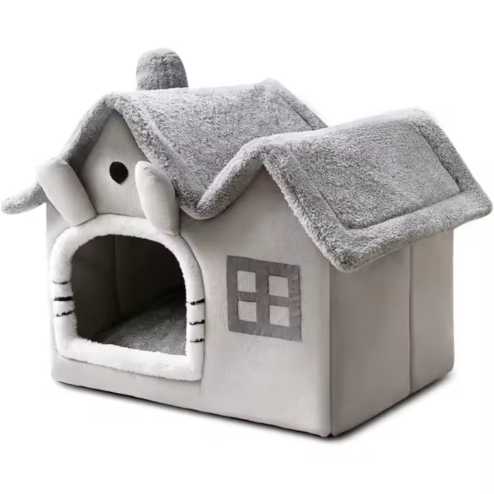 Cama cueva para gatos, cálida y acogedora, tipo iglú de peluche, lavable, con cojín extraíble, mejora el sueño (M, gris) - 1