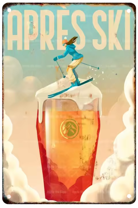 Cartel De Ski Vintage En Acero Para Decoración De Pared De Barra Pub Club Cueva Del Hombre Arte De Metal Estilo Americano - 1