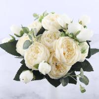 Bouquet De Flores Artificiales De Seda Rosa Púrpura 30cm 5 Cabezas Grandes Para Decoración De Boda Y Fiesta - details 3