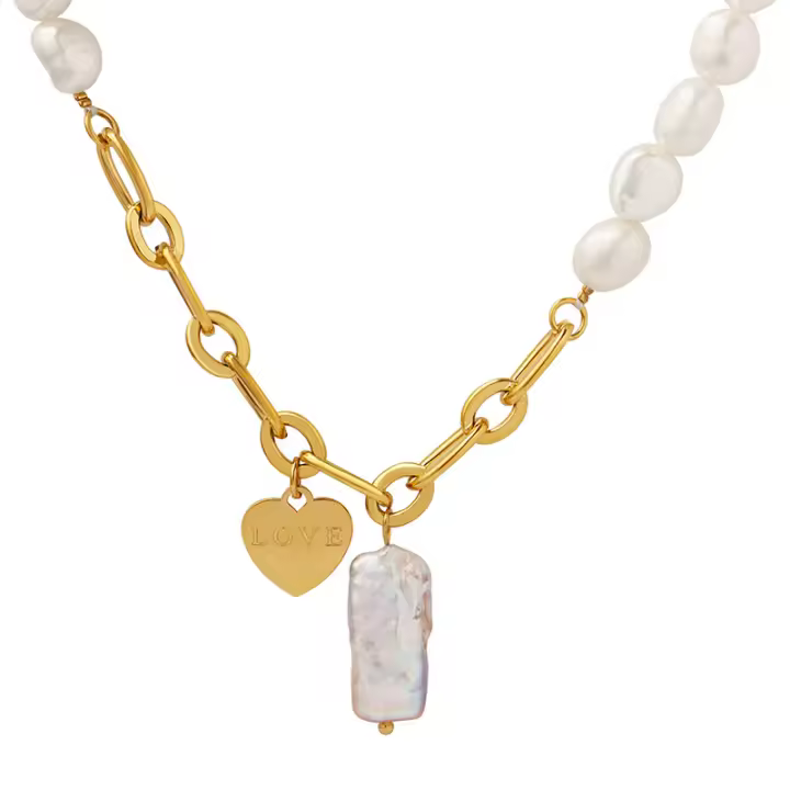 Perla collar de moda COLGANTE Corazón 2025 irregular hip hop Gótico Cadena Joyas regalo para Chicas Fiesta - 1