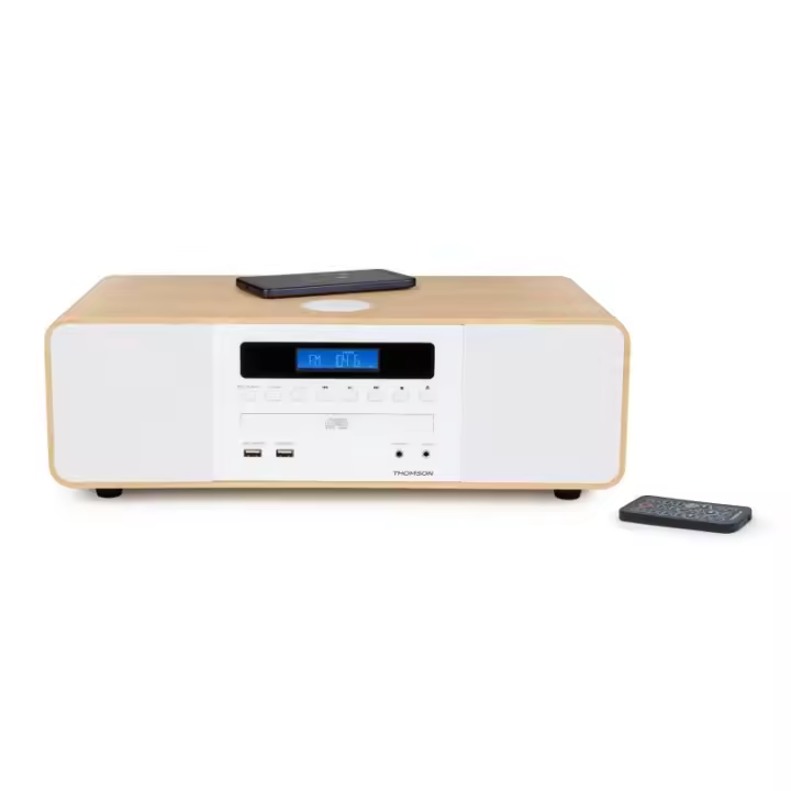 Thomson mic201ibt micro cadena bluetooth -cargador induccion - potencia musical 50w - color madera/blanco - 1