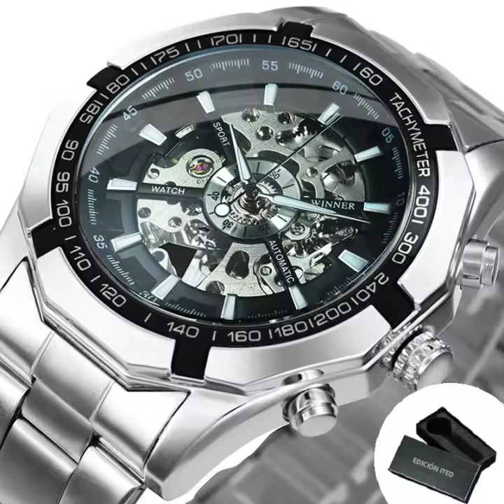 Reloj Mecánico WINNER Clásico Esqueleto Para Hombres Manos Luminosas Correa De Acero Inoxidable Marca De Lujo Forsining Reloj De Pulsera - 1