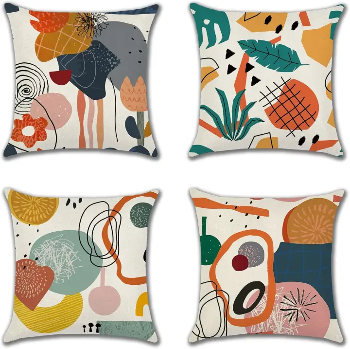 Fundas de cojín de Arte de 45x45 cm, Modertas, bohemias, Geométricas, Decorativas, para Sofá, Coche, cuadradas, Juego de 4 - 1