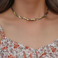 Collar Corto De Acero Inoxidable Herryingbone Bicolor Para Mujer Estilo Trendy Para Fiestas Cadena De Caballo Redonda - details 4