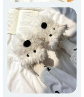 Bonitas pantuflas de algodón con diseño de perro de las Tierras Altas Occidentales para mujer, pantuflas peludas para interiores de otoño e invierno para dormitorio de estudiantes. - details 1