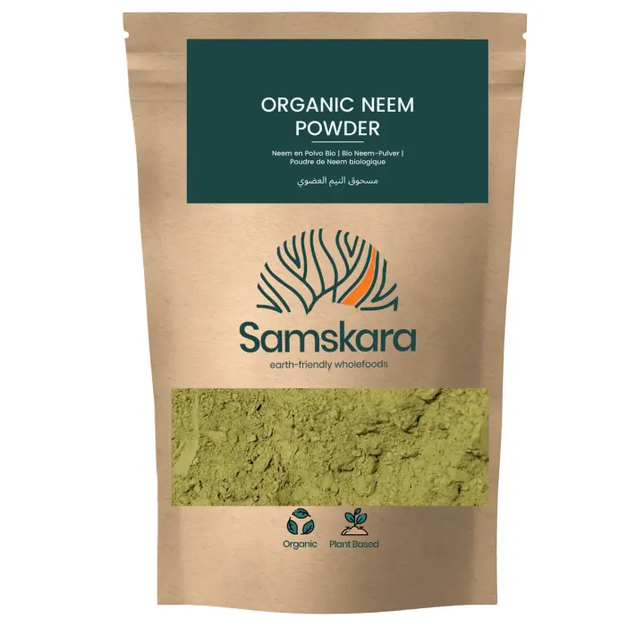 Hojas de Neem en Polvo organico  BIO  Azadirachta indica  Origen India  Neem ayurvedico (100 gr) Samskara - 1