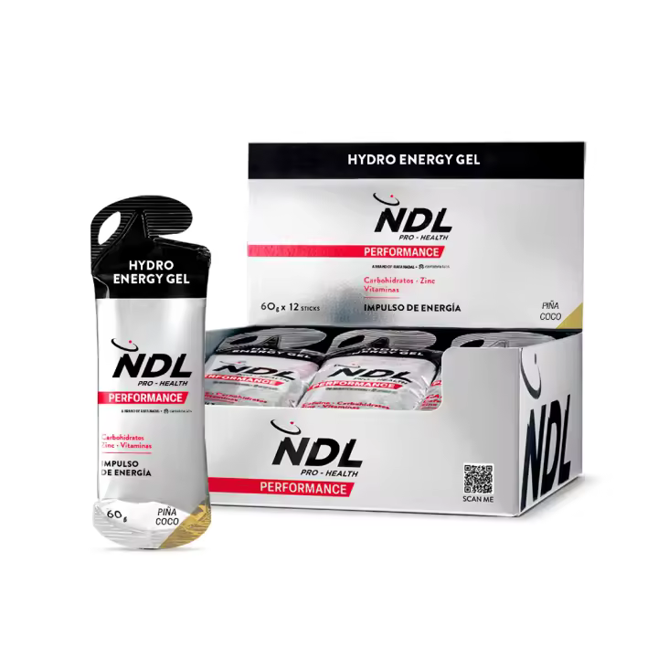 NDL Pro-Health - PACK 12 HYDRO ENERGY GEL - Geles energéticos Ciclismo, Running - Sin Cafeína - Aporta Energía - Rápida Absorción - 60 g - 1