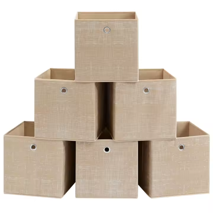SONGMICS Cajas de Almacenamiento, Juego de 6 Cajas de Tela No Tejida con Asa, 30 x 30 x 30 cm, Unidad de Almacenamiento, para Estantes, Plegable, Almacenamiento de Ropa, Beige Arena/Topo Jaspeado/Negro Jaspeado - 1