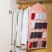 Organizador De Ropa En Estante De Pared 16 Compartimentos Almacenamiento De Ropa De Tela Malla Con Bolsillos Transparentes Para Armario Colgante - details 3