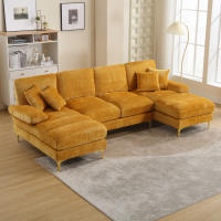 Sofá Moderno Grande de chenilla en forma de U with Doble reclinable para Salón, dormitorio, oficina, Apartamento, Casa de Campo y Sala de estar junto al fuego, Mostaza - details 7