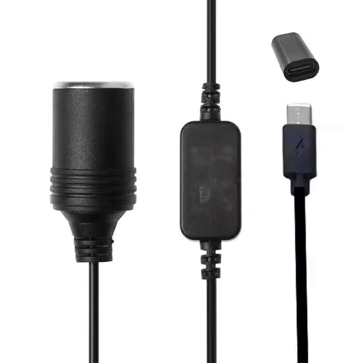 USB C PD Female Type C Male to 12V Car Power Socket Step Up Cable for Car LED Light Driving Recorder GPS E-Dog Car Fan and more - 1