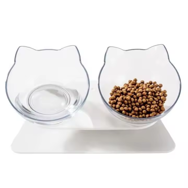 Comedero elevado para gatos con soporte, inclinado 15°, de plástico transparente. - 1