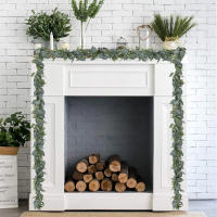 Guirnalda De Hojas De Eucalipto Artificiales Verdes Con Flores Y Bayas Blancas 1pc Para Decoración De Bodas Y Fiestas En Casa - details 8