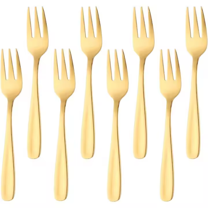 Tartas de Maple inoxidable 18/10, Dorados, 8 piezas, tenedores de cartel de 5,3 pulgadas/13,5 cm de longitudinal, tenedores de fruta Coloridos, Tenedor de Mesa para aperitivos de ensaladas de frutas - 1