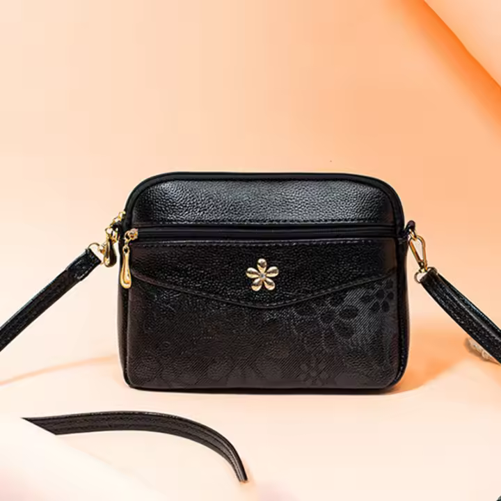 Bolso De Hombro Para Mujer En Cuero PU Sólido Moda Bolso Cruzado Small Bolsas Femininas Con Cierre De Cremallera Y Decoración De Flores - 1