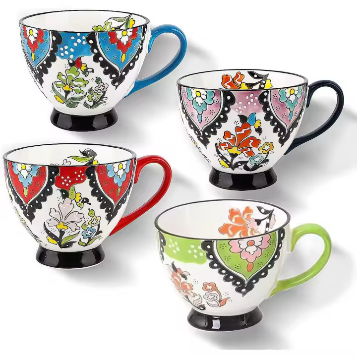 Juego de 4 Tazas de gran capacidad de 15 oz para Café, té, Helado, Tazas de café de Cerámica para bebidas frías y Calientes - 1