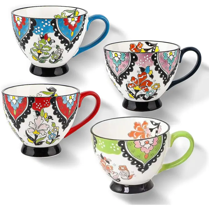 Juego de 4 Tazas de gran capacidad de 15 oz para Café, té, Helado, Tazas de café de Cerámica para bebidas frías y Calientes - 1