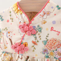 Vestido De Verano Para Bebés Niñas Estilo Cheongsam Con Patrón De Rabia Y Flores Manga Corta Princesa Dulce Vestido De Cumpleaños Parte - details 4