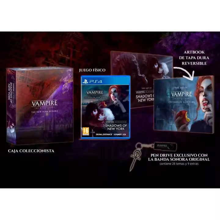 VAMPIRE: THE MASCARADE COTERIES OF NEW YORK + SHADOWS OF NEW YORK PS4 PAL ESPAÑA NUEVO PRECINTADO EDICION COLECCIONISTA - Videotec - 1