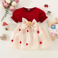 Vestido De Princesa Para Bebé Niña Con Panel Tejido Y Bolita De Lana Twilight Nube Bow Manga Corta Estilo Diario Preppy - details 1