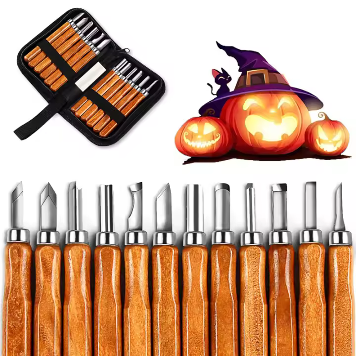 Juego De 12 Piezas De Cincel De Carving De Madera Con Mango De Madera Herramientas De Cincel De Acero Inoxidable Para Carpintería Kit De Cuchillos De Mano - 1