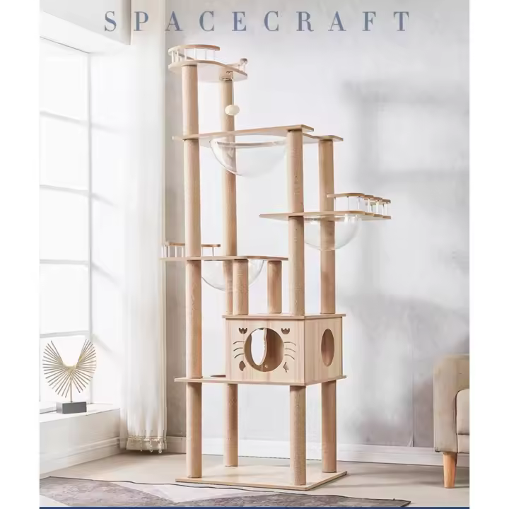 Árbol para Gatos, 185 cm de Altura, Rascador Multinivel con Casa y Plataformas, Color Beige, 60cm*50cm*185cm - 1