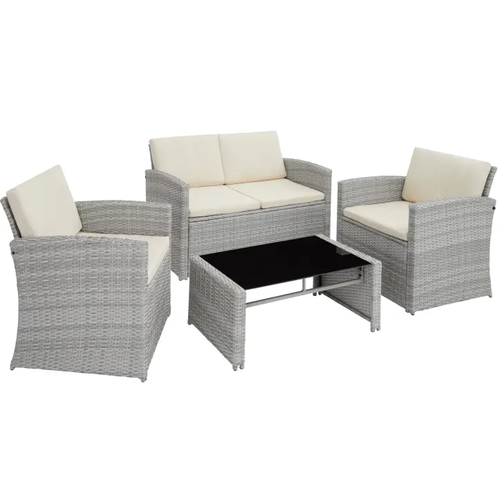 Tectake - Conjunto de ratán JESOLO | Elegante conjunto de muebles de exterior para 4 personas | Fino trenzado de ratán sintético resistente a los rayos UVA | Sólida estructura de acero con revestimiento en polvo - 1
