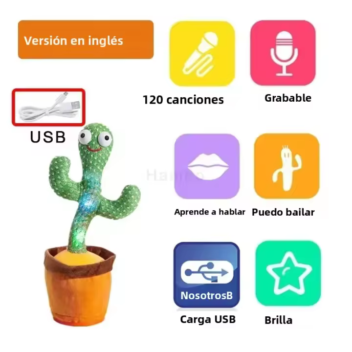 Juguete De Cactus Que Habla Y Danza Aprendizaje Educativo Para Niños Acepta Voz En Español Inglés Y Árabe Regalo Para Cumpleaños - 1